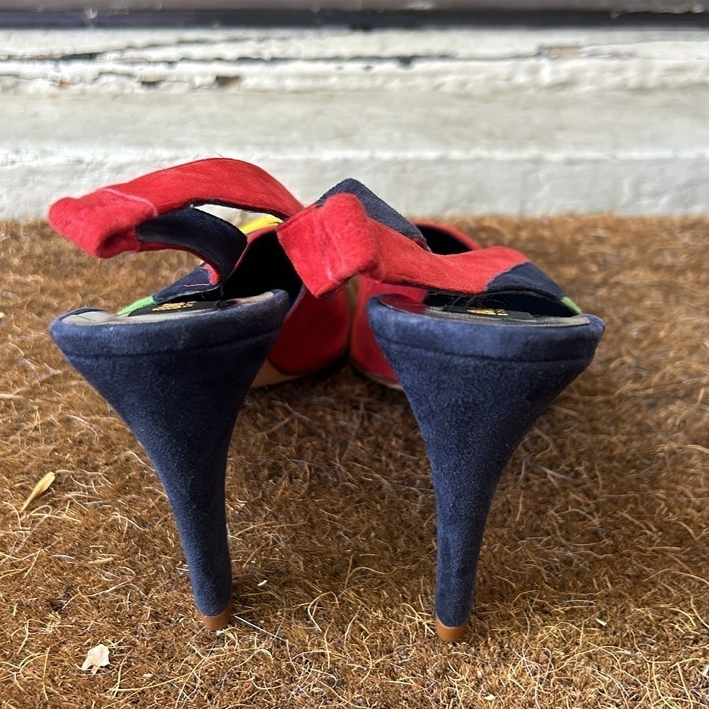 Donna Karen New York Vintage Colorblock Suede Slingback Heels 80's Retro Rare 10 - Picture 4 of 11